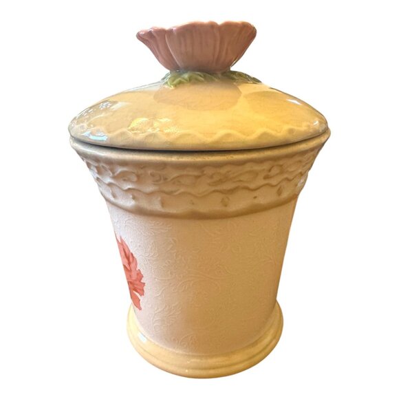 Michel & Company Ceramic Canister With Lid Floral Design Embossed Details 6.5" - Picture 6 of 8